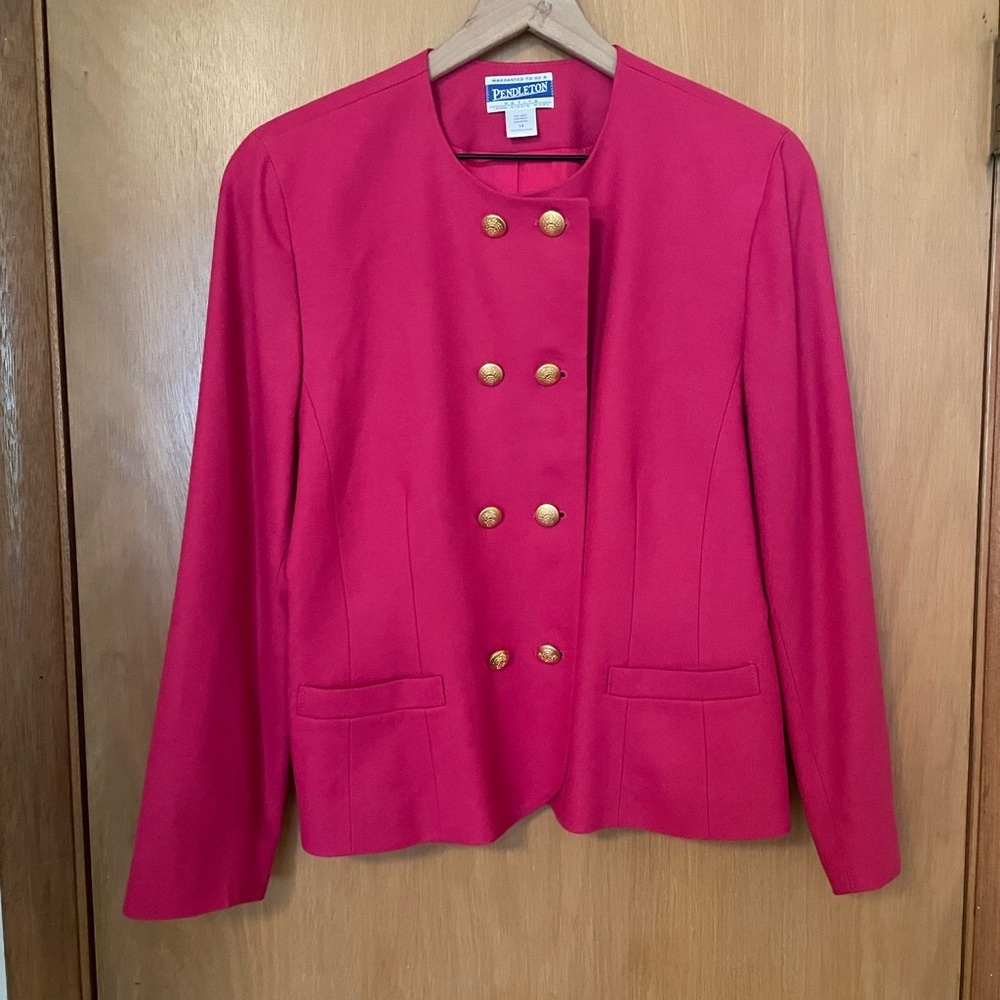 Vtg Pink Pendleton Collarless Military Style USA Made Preppy Blazer Size 12/L
